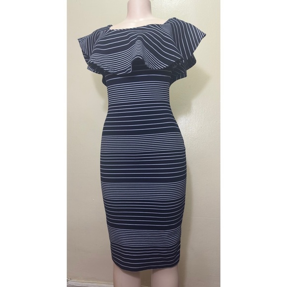 NWOT ROMEO+JULIET COUTURE Elegant Striped Black and White Dress - Picture 2 of 12